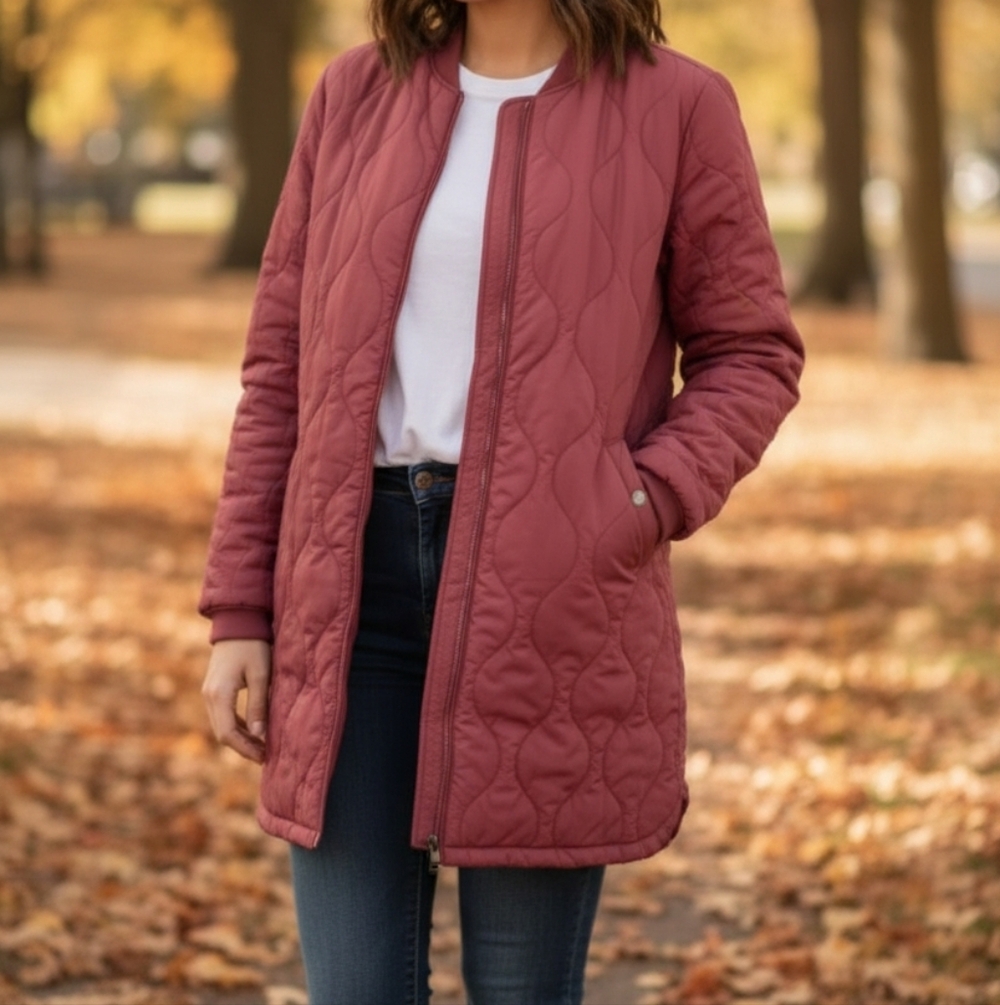 7 For All Mankind Quilted Chore Coat L Burgundy Red